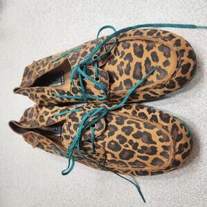 Ariat Women's Caldwell Leopard Print Leather Loafers with Teal Laces